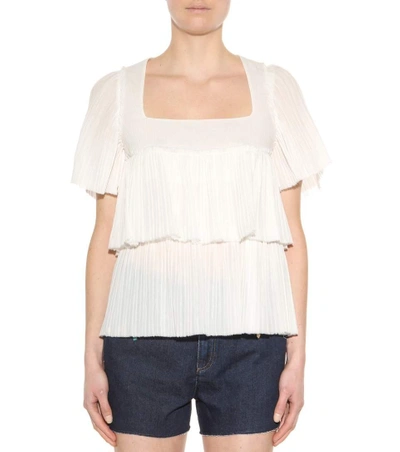 Shop Sonia Rykiel Ruffled Cotton Top In White