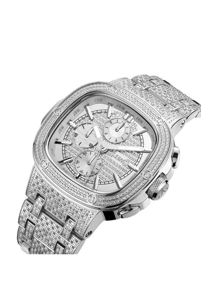 Shop Jbw Heist Diamond Chronograph Bracelet Watch, 47.5mm X 12mm In Rhodium