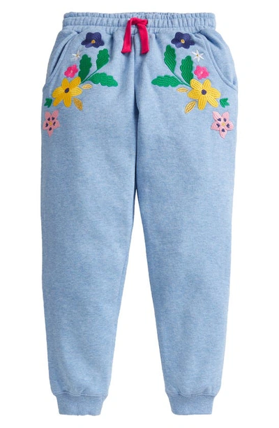 Mini Boden Kids Floral Embroidered Joggers In Riviera Blue Floral