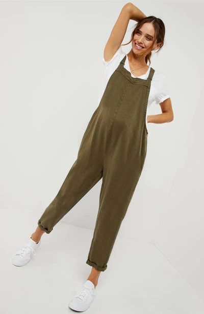 Shop A Pea In The Pod Twill Maternity Overalls In Olive