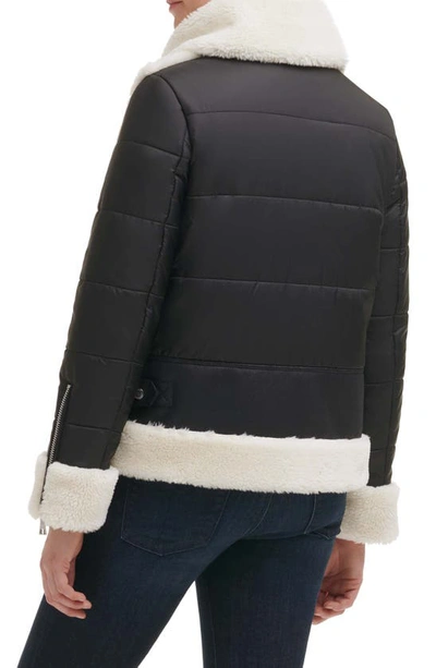 Shop Karl Lagerfeld Mixed Media Faux Leather & Faux Shearling Jacket In Black
