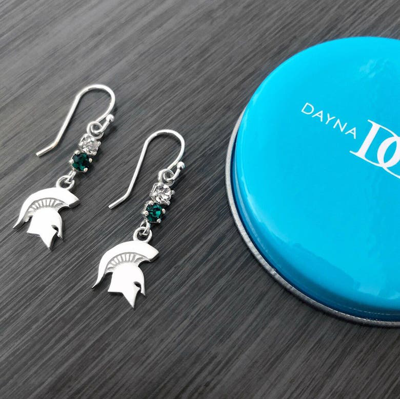 Shop Dayna Designs Michigan State Spartans Dangle Crystal Earrings In Silver