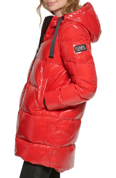 Shop Karl Lagerfeld Cocoon Water Resistant Down & Polyester Fill Puffer Jacket In Scarlet