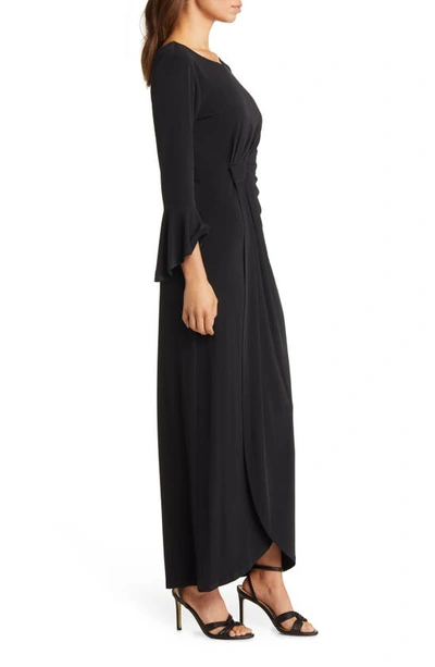 Shop Connected Apparel Bell Sleeve Gathered Waist Gown In Black