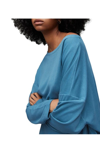 Shop Allsaints Rita Boatneck Long Sleeve Oversize T-shirt In Moroccan Blue