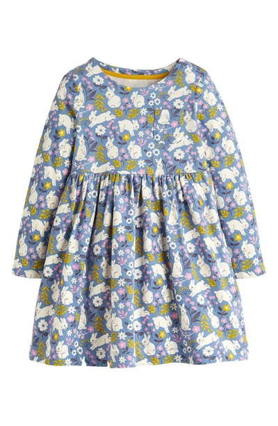 Shop Mini Boden Kids' Fun Bunny Print Long Sleeve Cotton Jersey Dress In Riviera Blue Bunny