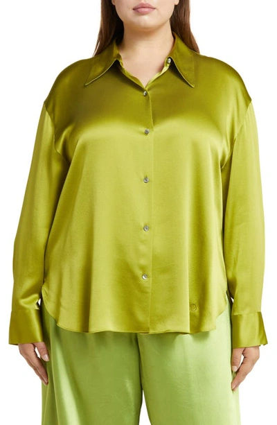 Shop Vince Shaped Collar Silk Button-up Blouse In Cactus