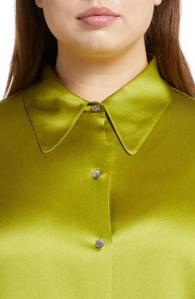 Shop Vince Shaped Collar Silk Button-up Blouse In Cactus