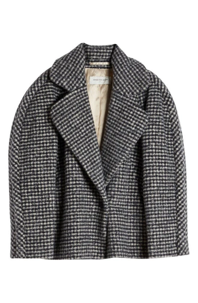 Shop Dries Van Noten Royal Check Wool Blend Short Coat In Black 900