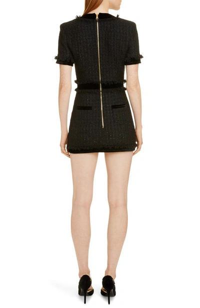 Shop Balmain Velvet Trim Tweed Minidress In 0pa Noir