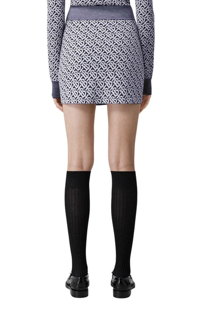 Shop Burberry Nula Tb Monogram Merino Wool Blend Miniskirt In Dark Charcoal Blue