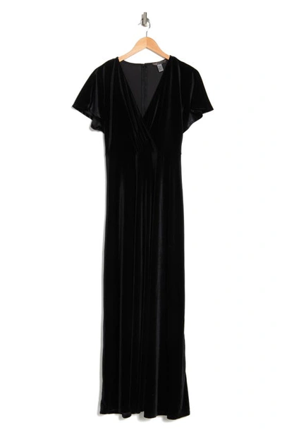 Love By Design June Velvet Flutter Sleeve Maxi Dress In Black