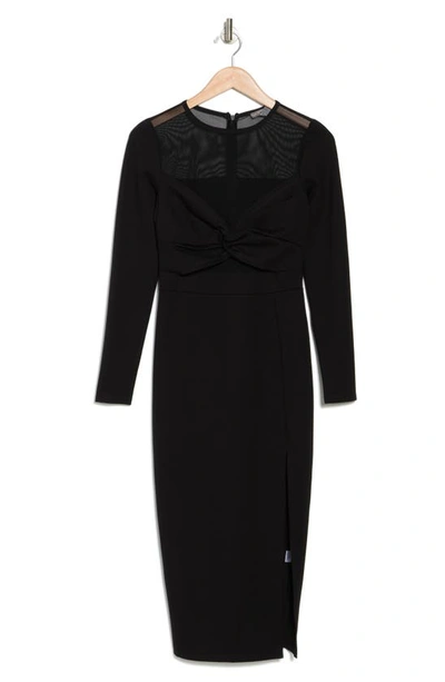 Shop Love By Design Celia Illusion Mesh Ruched Midi Dress In Black