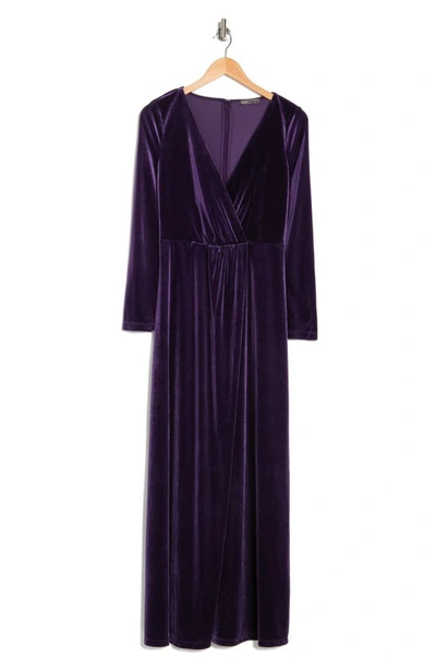 Love By Design Long Sleeve Velvet Maxi Dress In Blackberry Cordial