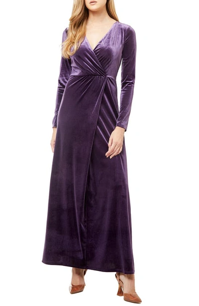 Love By Design Long Sleeve Velvet Maxi Dress In Blackberry Cordial