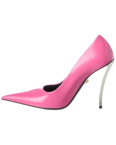 Shop Versace Pin Point Leather Pump In Pink