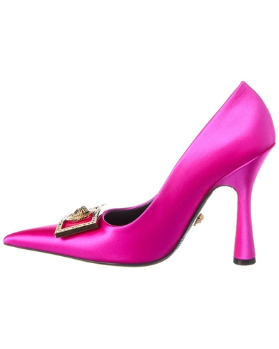 Shop Versace Medusa Plaque Satin Pump In Pink