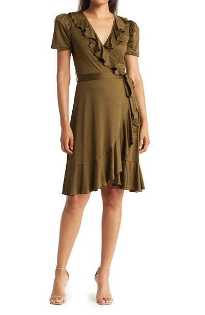 Shop Love By Design Viola Faux Wrap Mini Dress In Dark Olive