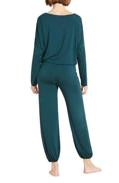 Shop Eberjey Gisele Jersey Knit Slouchy Pajamas In Evergreen/ Ivory