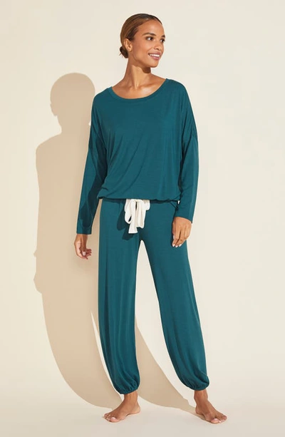 Shop Eberjey Gisele Jersey Knit Slouchy Pajamas In Evergreen/ Ivory