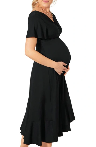 Shop Tiffany Rose Waterfall Midi Maternity Dress In Black