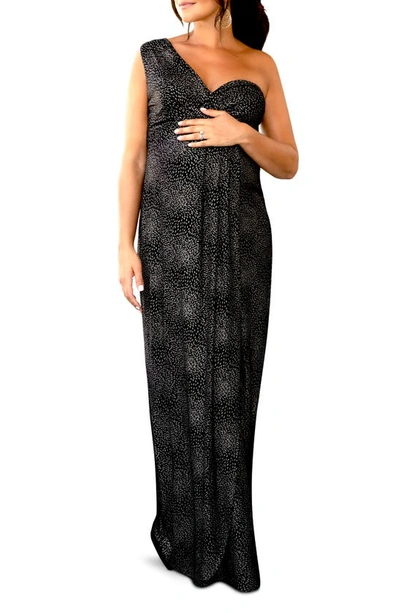 Shop Tiffany Rose Galaxy One-shoulder Maternity Gown In Black