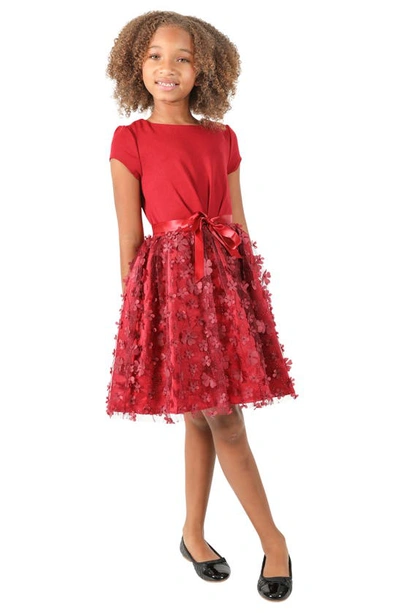 Shop Blush By Us Angels Kids' 3d Bloom Fit & Flare Dress Dress In Red