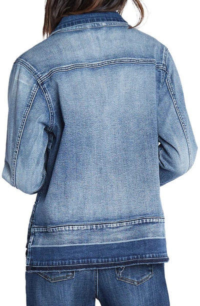 Shop Wash Lab Denim Step Up Raw Hem Denim Jacket In Chill Blue Light