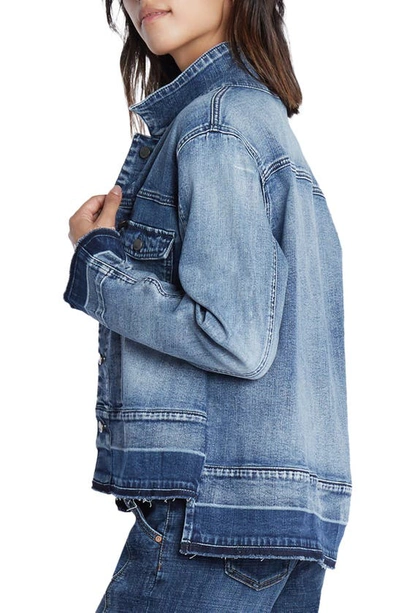 Shop Wash Lab Denim Step Up Raw Hem Denim Jacket In Chill Blue Light