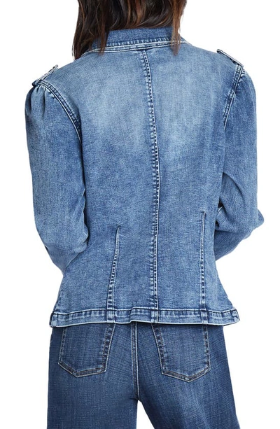 Shop Wash Lab Denim Puff Shoulder Cuff Denim Jacket In Cloud Blue Light
