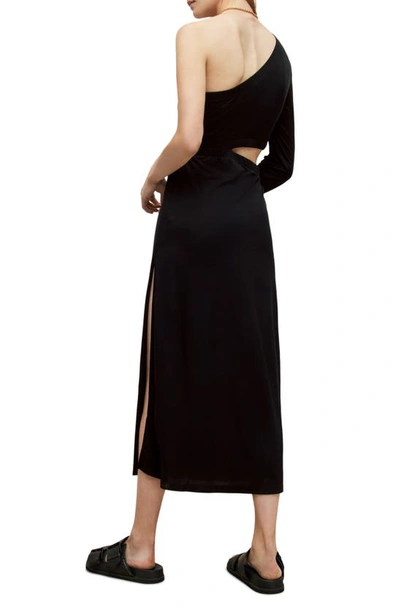 Shop Allsaints Mary One-shoulder Cutout Midi Dress In Black