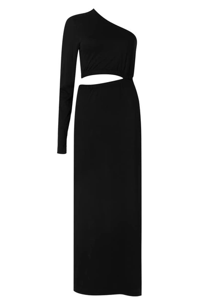 Shop Allsaints Mary One-shoulder Cutout Midi Dress In Black