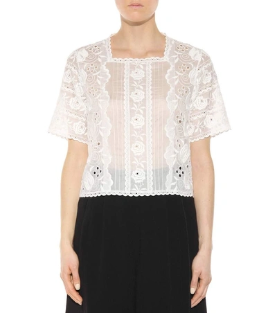 Shop Marc Jacobs Embroidered Cotton Blouse In White
