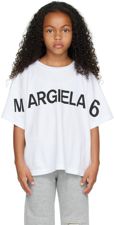Shop Mm6 Maison Margiela Kids White Print T-shirt In M6100 White