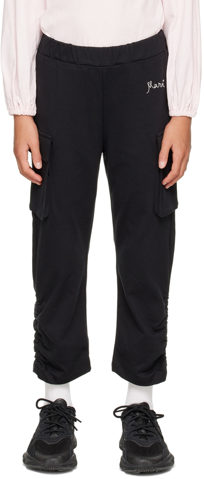 Shop Marni Kids Black Embroidered Logo Cargo Pants In 0m900