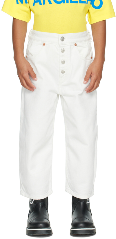 Shop Mm6 Maison Margiela Kids Off-white Button Jeans In M6101 Off White