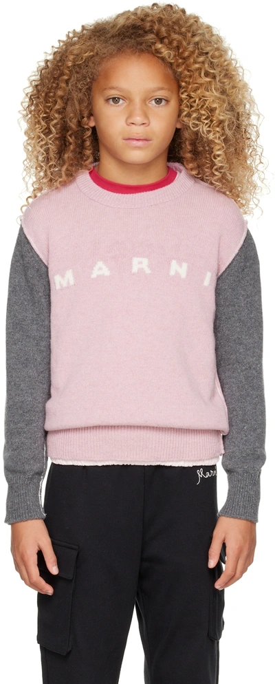 Shop Marni Kids Pink & Gray Logo Sweater In 0m329