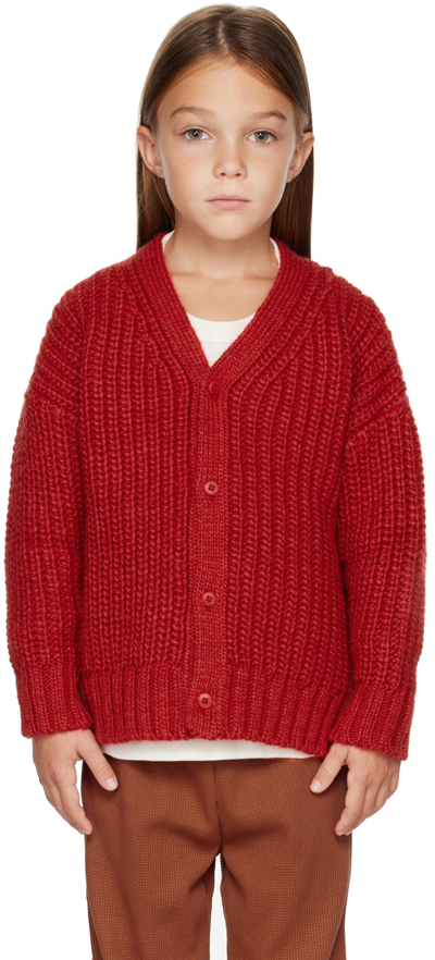 Shop Tinycottons Kids Red Liso Cardigan In Deep Red K13