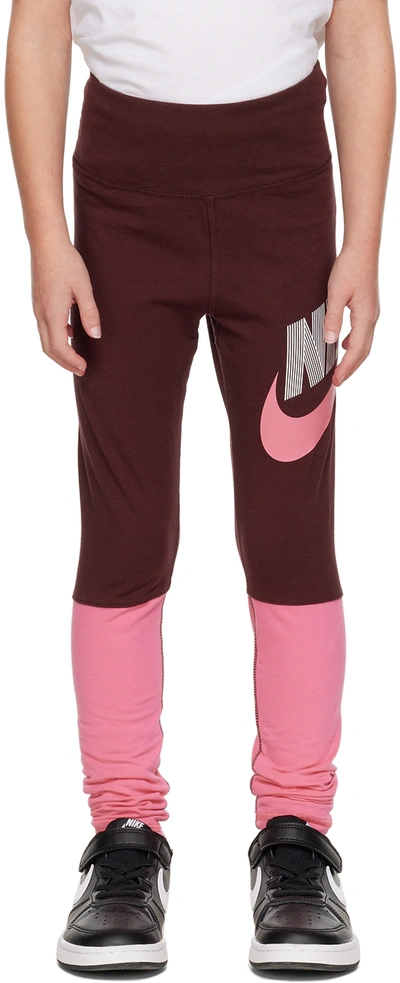 Shop Nike Kids Pink & Burgundy Dance Leggings In Burgundy Crush/pinks