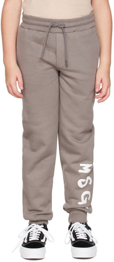 Shop Msgm Kids Gray Logo Lounge Pants In 103 Piombo