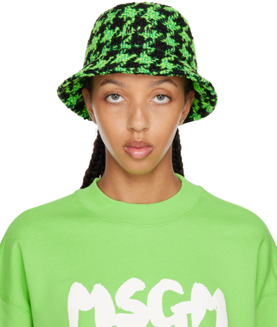 Shop Msgm Black & Green Wool Bucket Hat In 36 Green