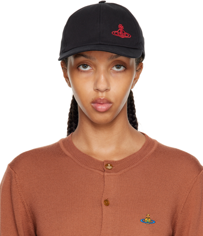 Shop Vivienne Westwood Black Embroidered Baseball Cap In N401 Bl