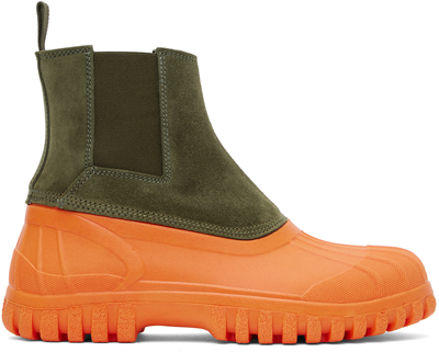 Shop Diemme Green & Orange Balbi Chelsea Boots In Sage Green Suede