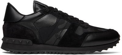 Shop Valentino Black Camouflage Rockrunner Sneakers In 0no Nero/nero/nero/n