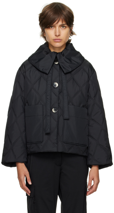 Shop Ganni Black Quilted Jacket In 099 Black
