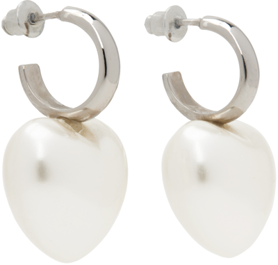 Shop Simone Rocha White Pearl Heart Earrings In Crystal/pearl