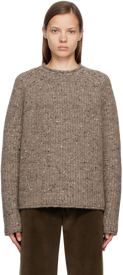 Country Melange Knit Crewneck Sweater In Beige Melange