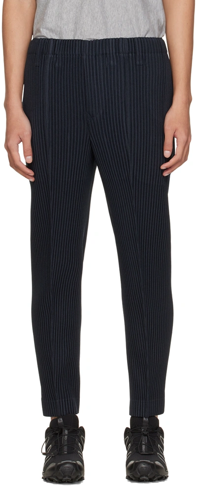 Shop Issey Miyake Navy Kersey Pleats Trousers In 75 Navy
