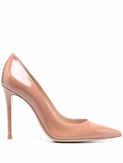 Shop Gianvito Rossi Pointed 100mm Patent Leather Pumps In Neutrals