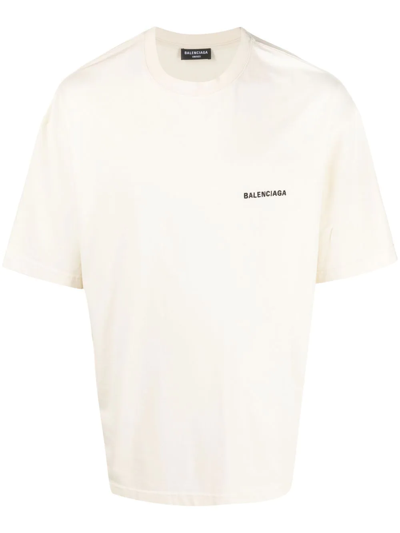 Shop Balenciaga Logo-print T-shirt In Neutrals